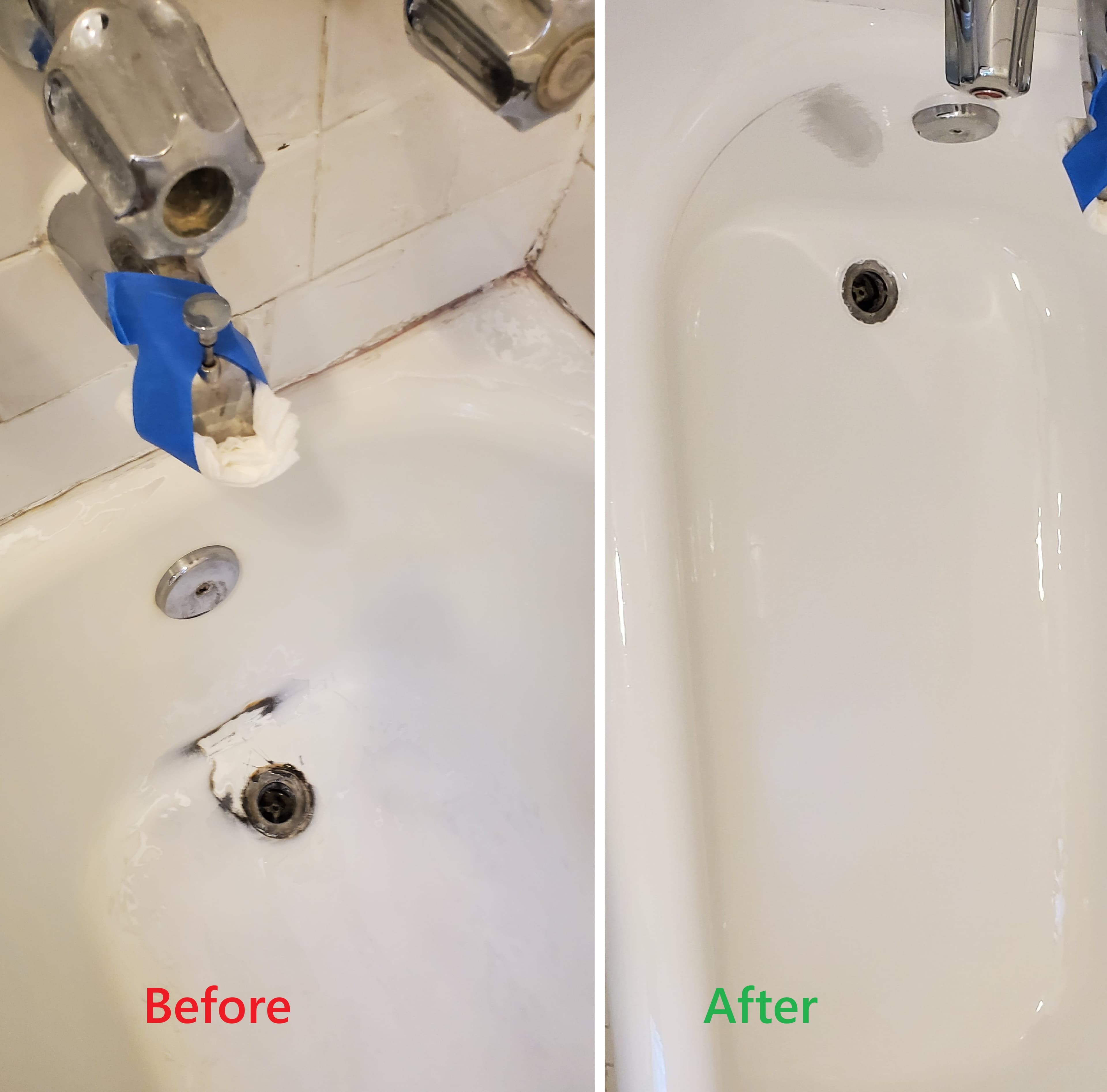 Before and after bathtub refinishing by Master Tub Chicago